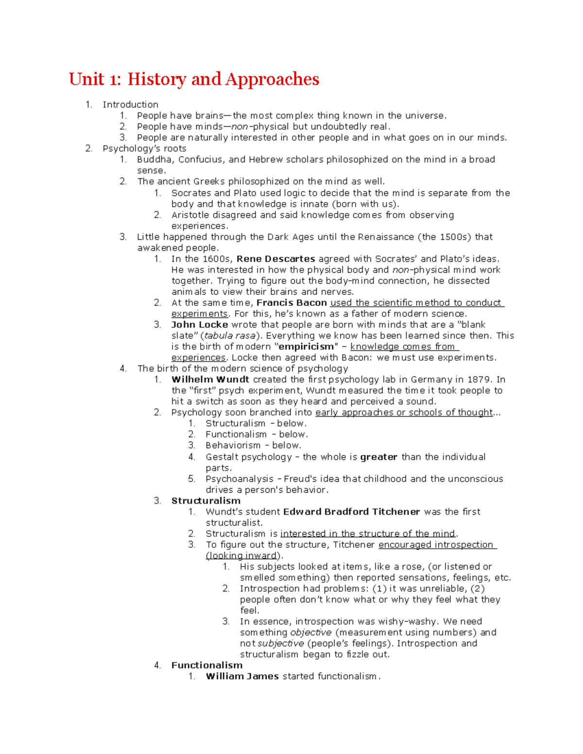 Psychology History And Approaches Unit 1 History And Approaches Psychology History And Approaches Unit 1 History And Approaches