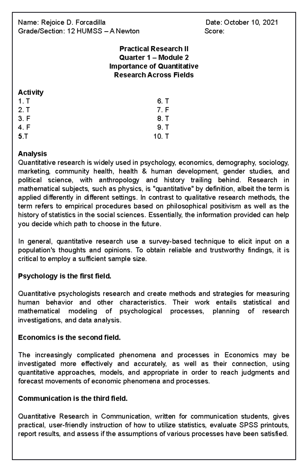 12 - PR2 Q1-M2 - Practical Research - Name: Rejoice D. Forcadilla Date ...