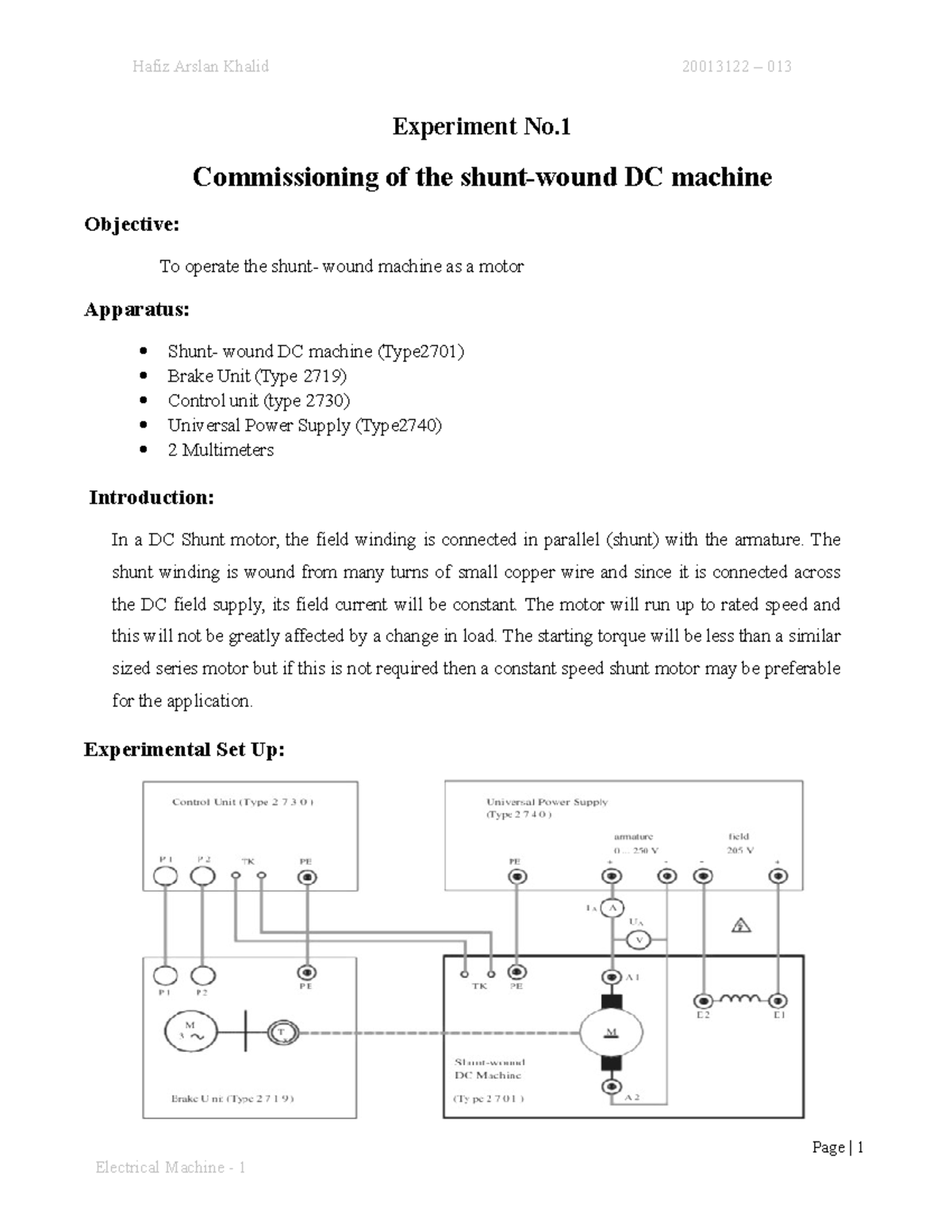 Electrical DC machines Lab Manual Experiment No. Commissioning of the