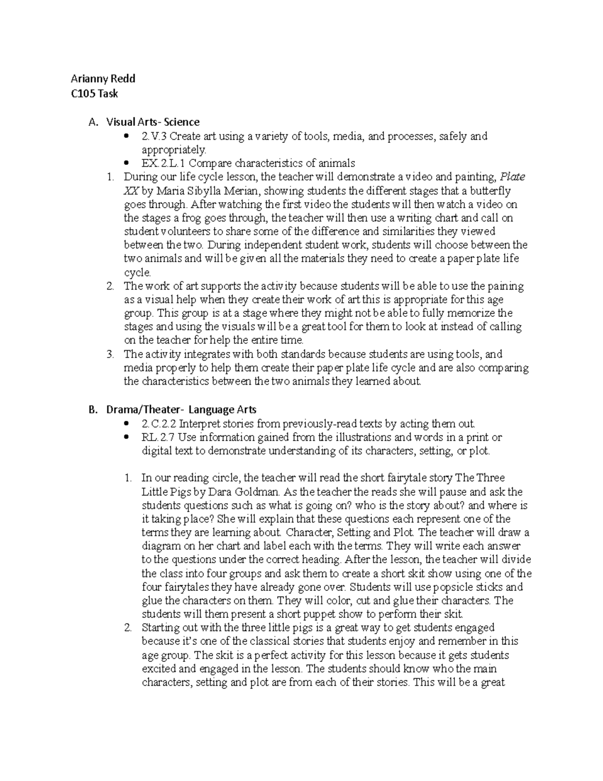 C105 Task - Task 1 - Arianny Redd C105 Task A. Visual Arts- Science 2.V ...