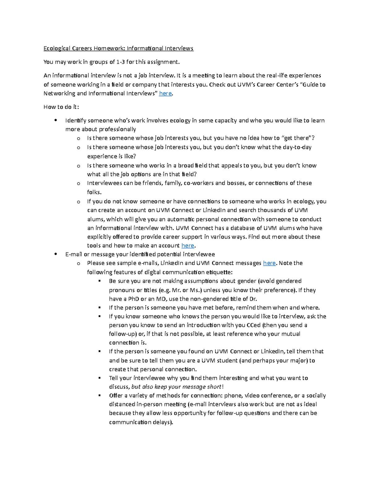 Ecology Careers HW - Real life practicing of interviewing ecologists in ...