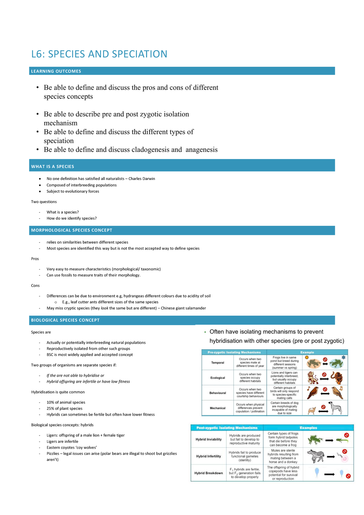 L6 species speciation - L6: SPECIES AND SPECIATION LEARNING OUTCOMES ...