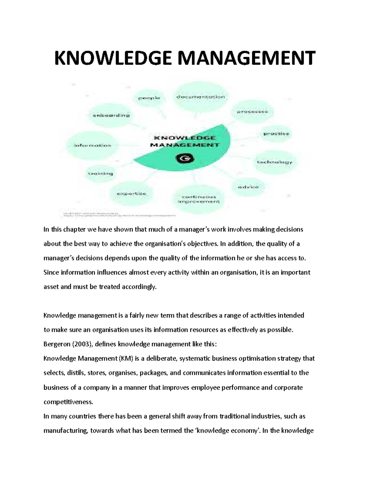 Knowledge Management - KNOWLEDGE MANAGEMENT In this chapter we have ...