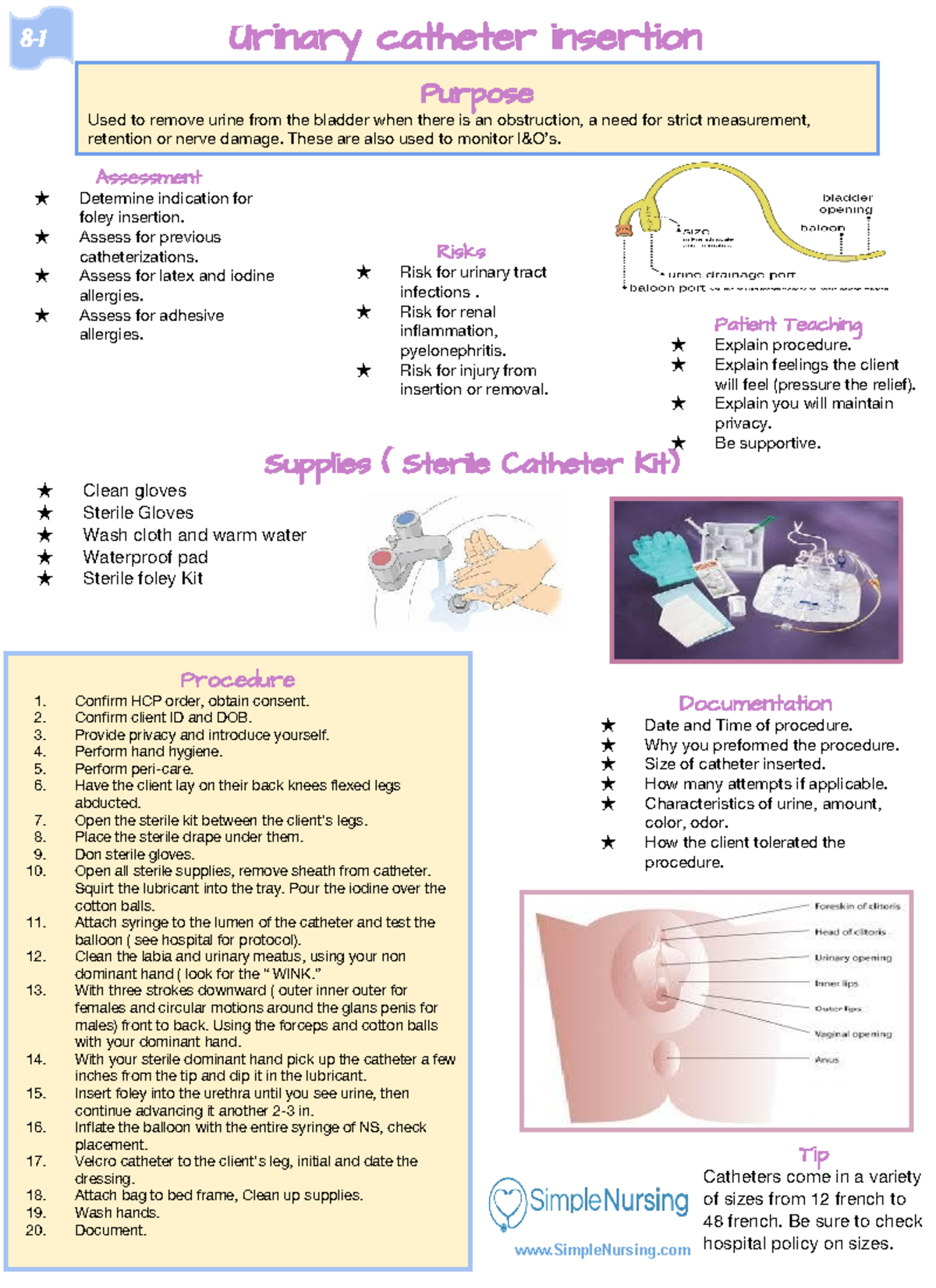Skills study guide course# 8 simplenursing - Urinary catheter insertion ...