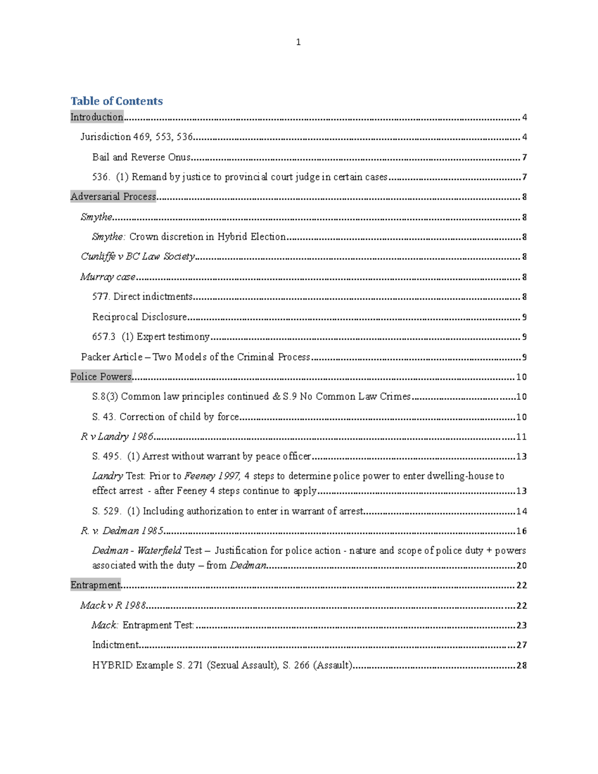 Criminal Procedure (Libman) - 2020 - Table of Contents - Studocu