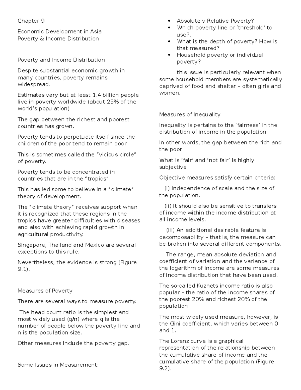 ECON Finals N/A Chapter 9 Economic Development in Asia Poverty