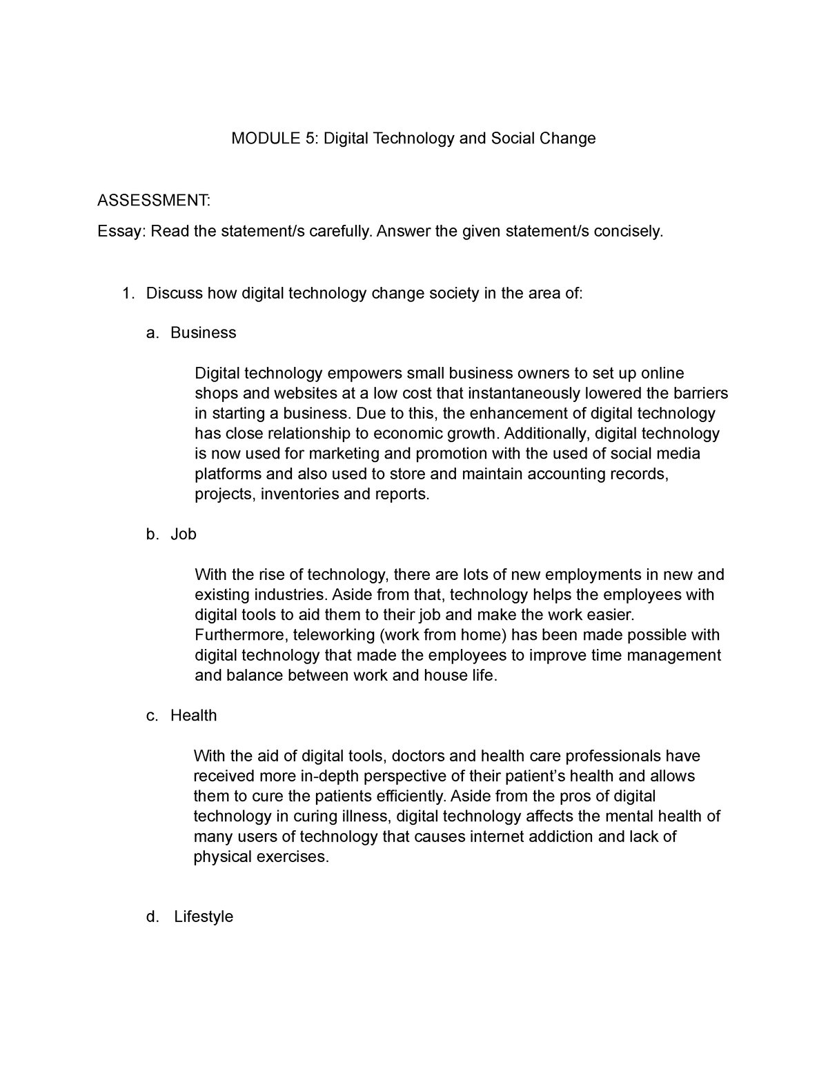 change in technology essay