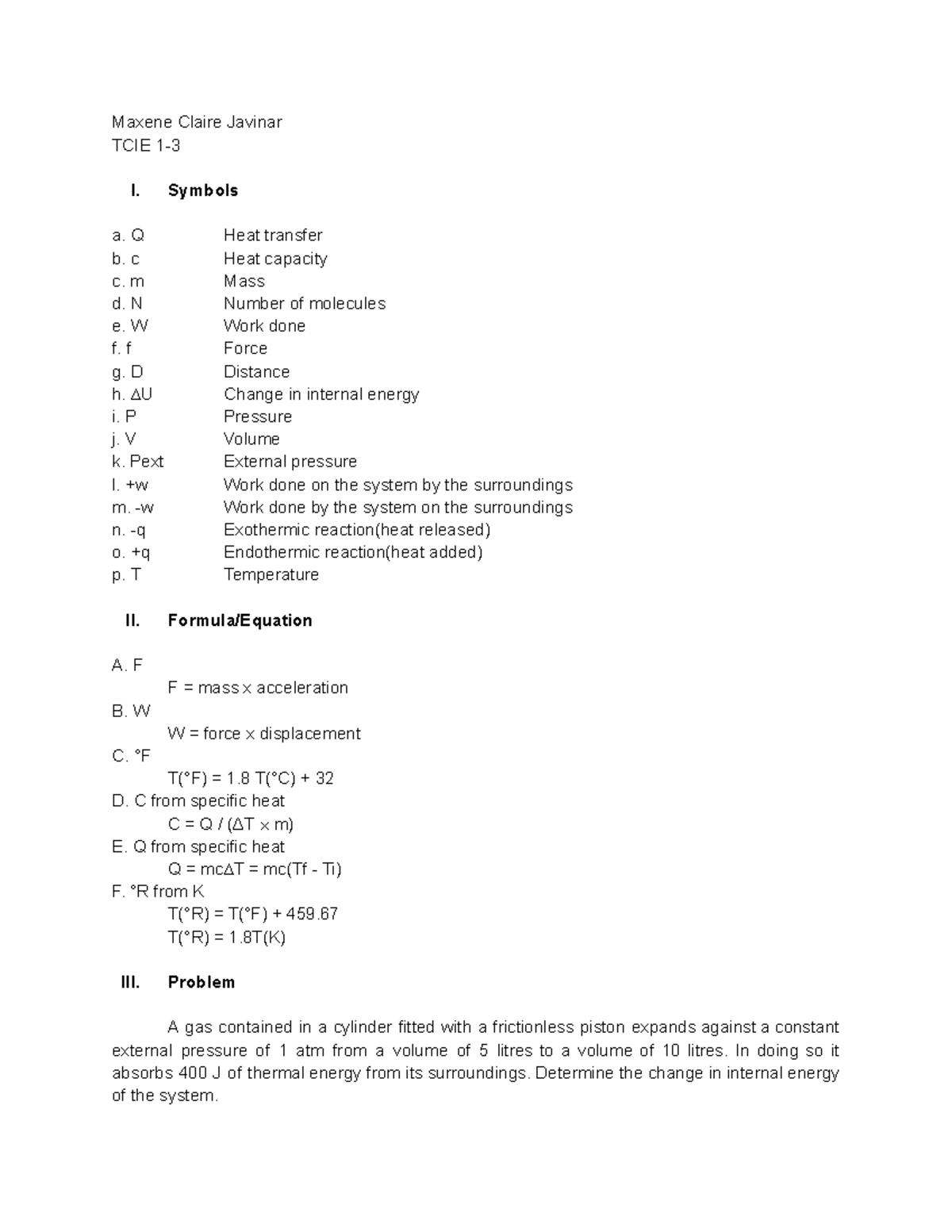 ELECTROCHEMISTRY - Maxene Claire Javinar TCIE 1- I. Symbols a. Q Heat ...