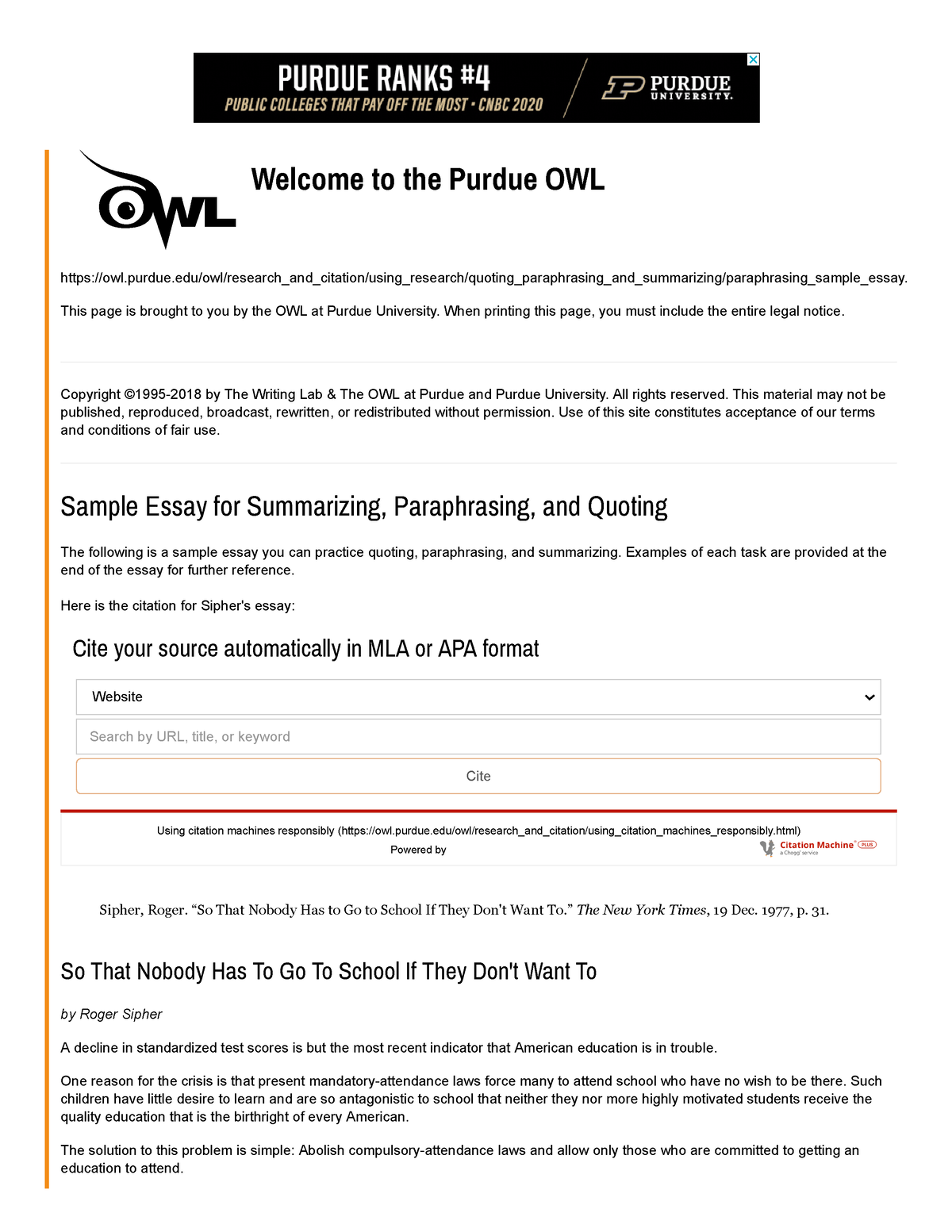 paraphrasing site http owl.english.purdue.edu