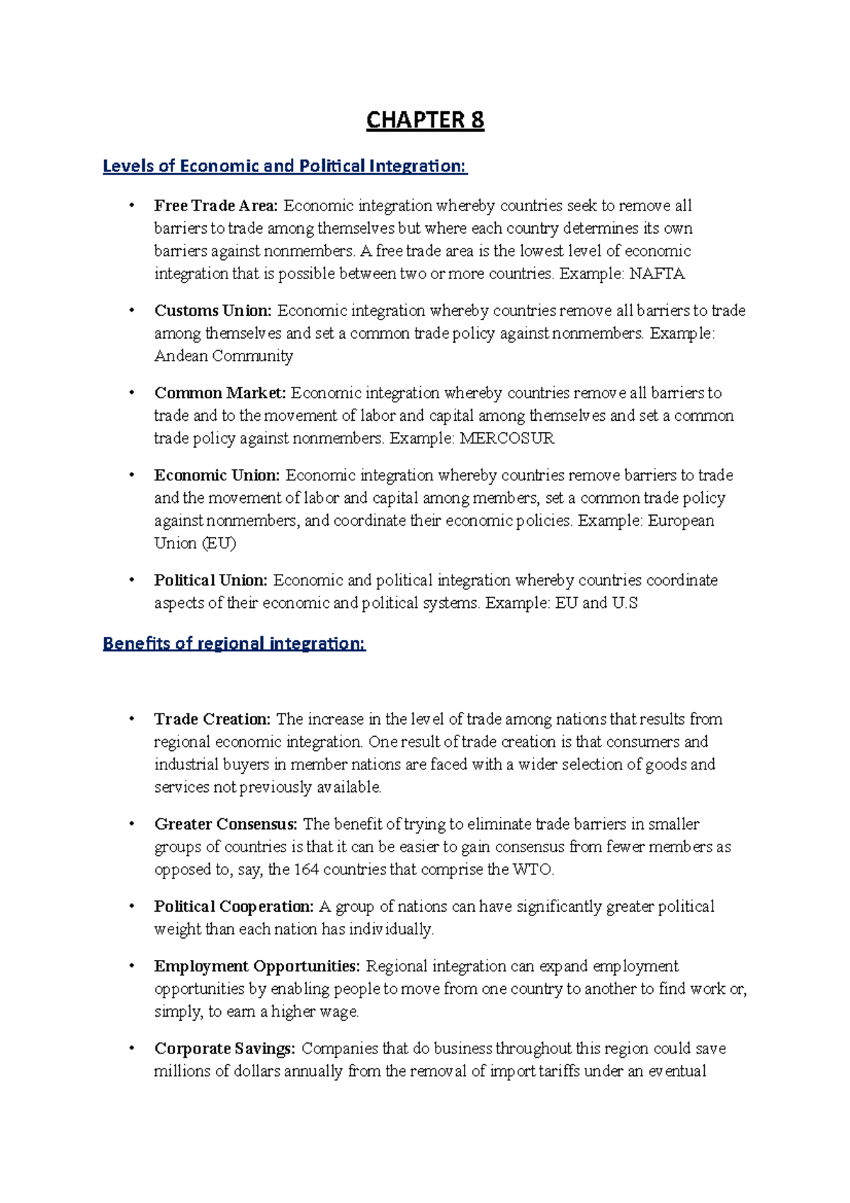 What Are The Five Levels Of Economic And Political Integration