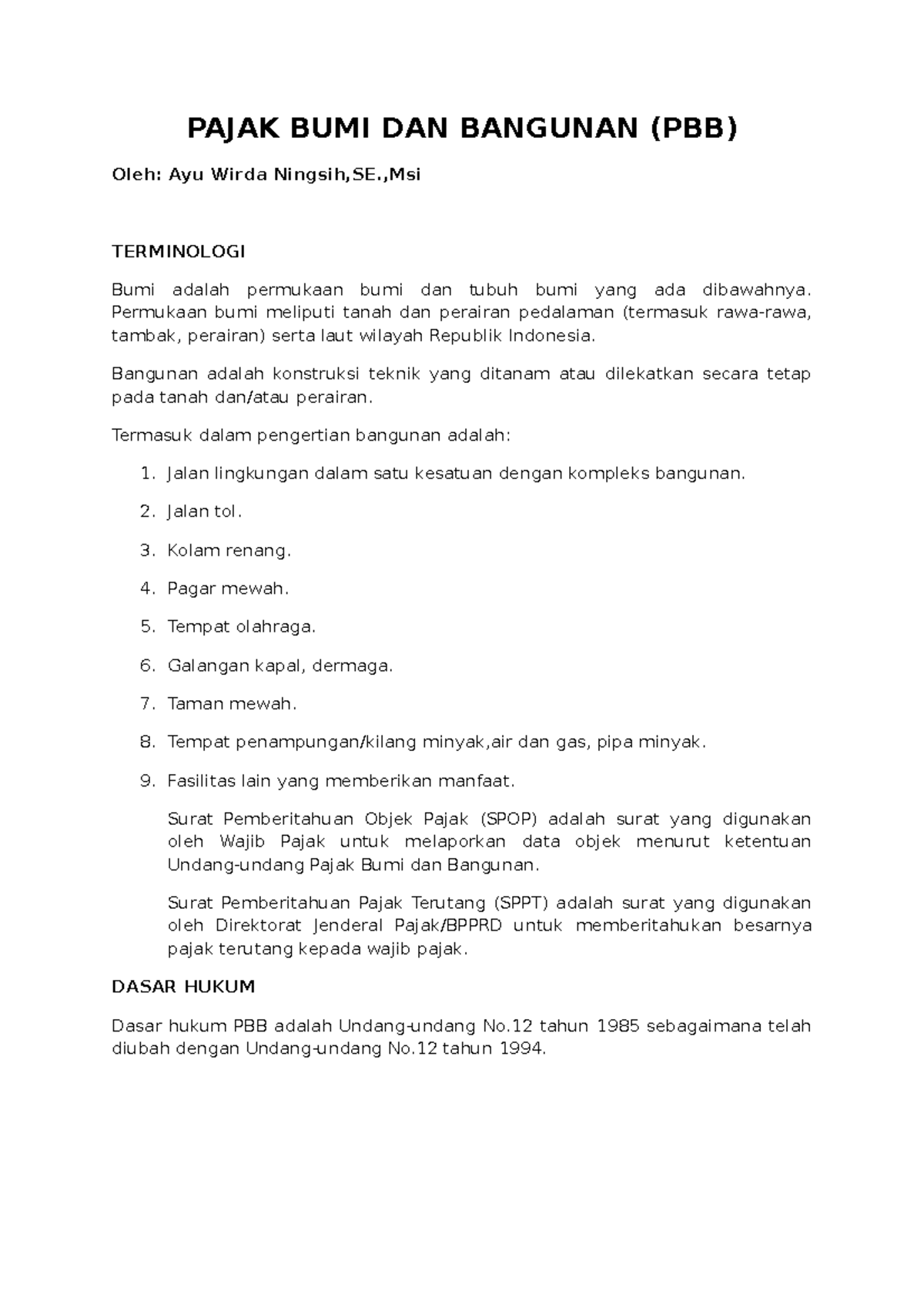 5. Pajak BUMI DAN Bangunan - PAJAK BUMI DAN BANGUNAN (PBB) Oleh: Ayu ...