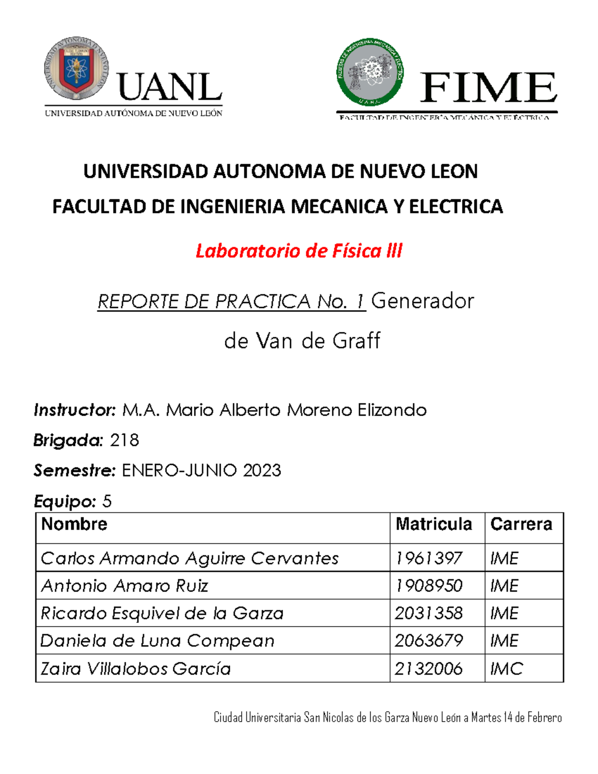 Practica 1 del Equipo 5 Lab de Fisica lll - UNIVERSIDAD AUTONOMA DE ...