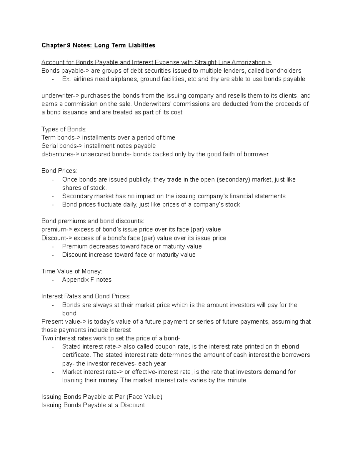 Chapter 9 Notes - Chapter 9 Notes: Long Term Liabilties Account for ...