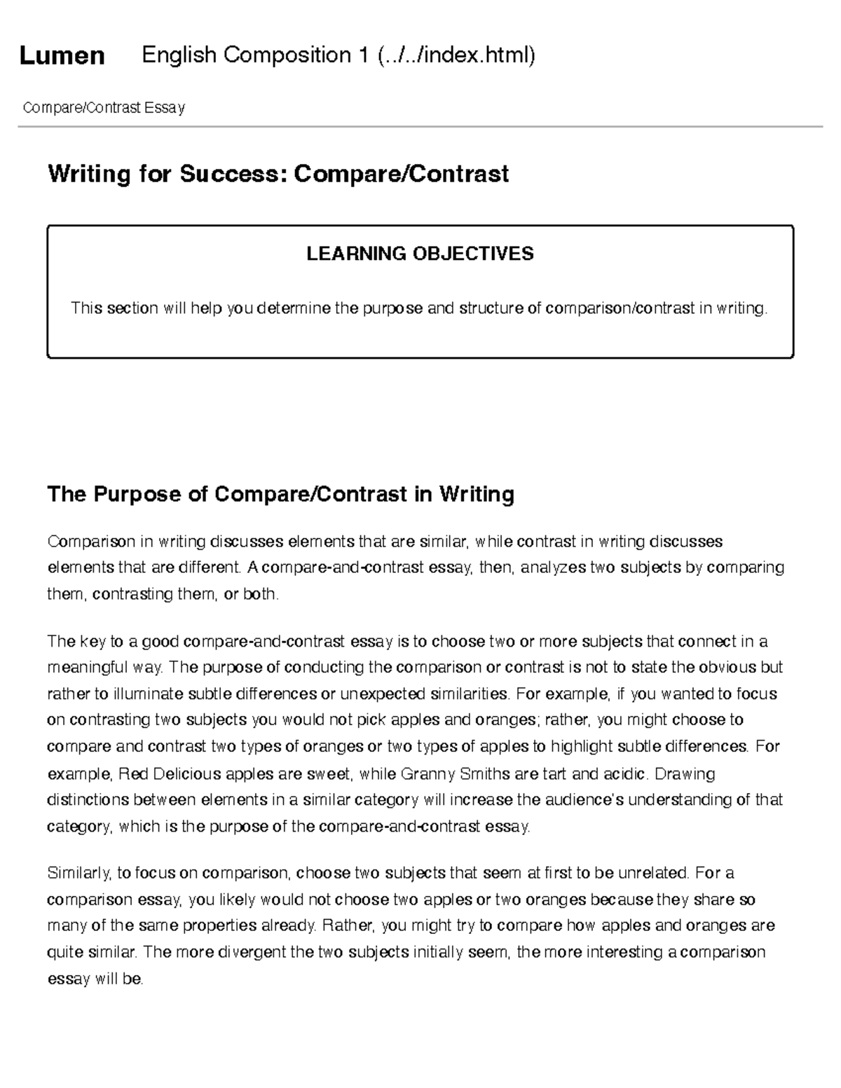 Writing for success compare contrast english composition 1 writing