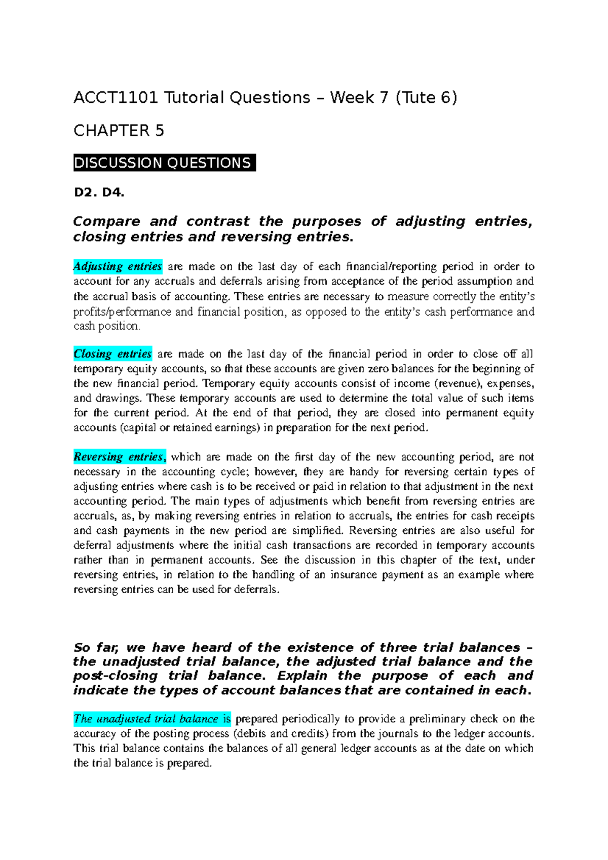 ACCT1101 Tutorial Questions Wk 7 - ACCT1101 Tutorial Questions – Week 7 ...