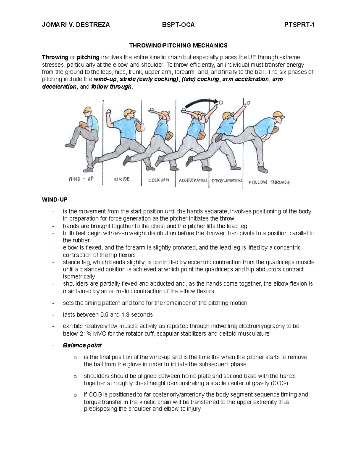Kinesiology of Pitching - JOMARI V. DESTREZA BSPT-OCA PTSPRT- THROWING ...