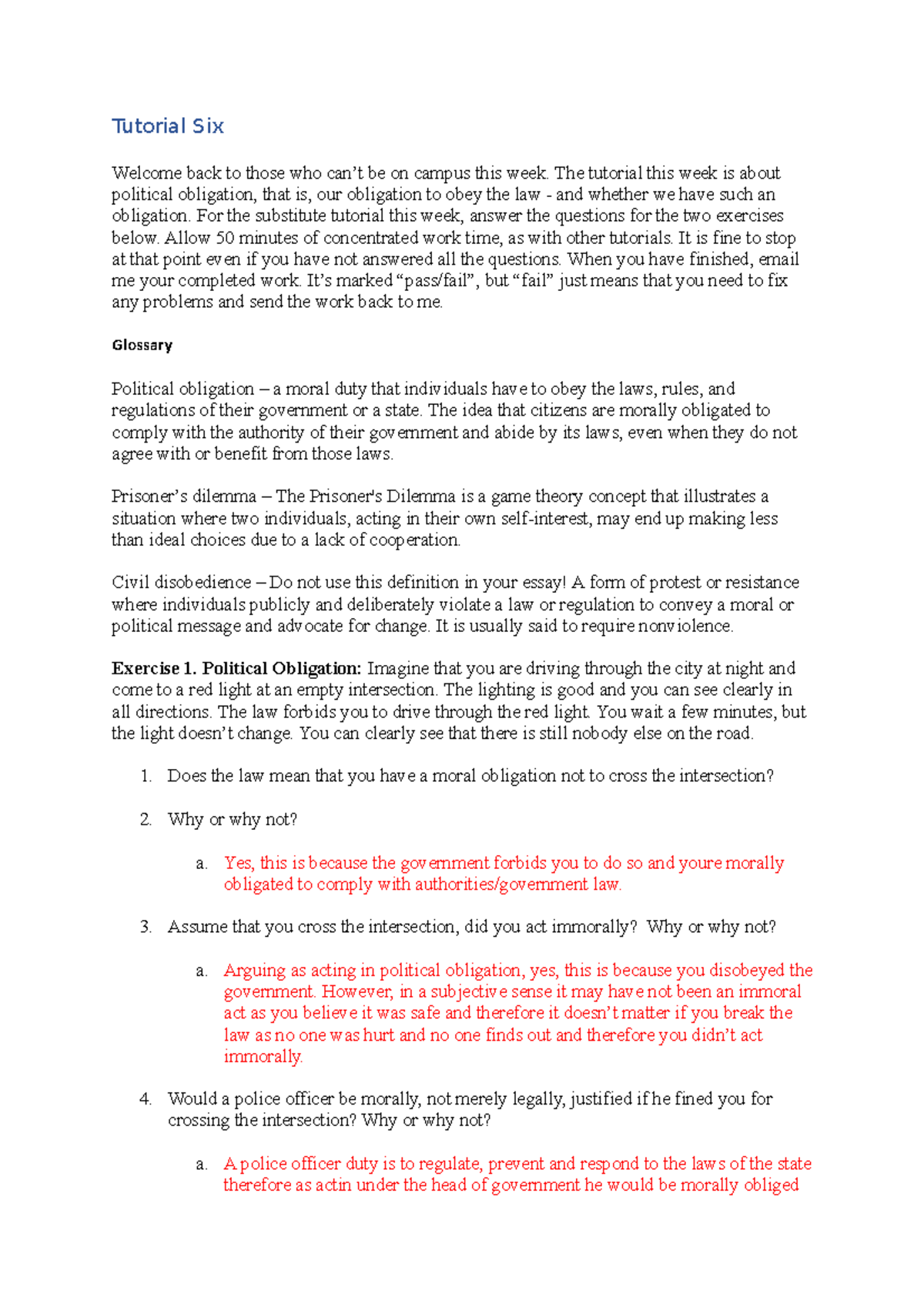 Tutorial Six Substitute answers - Tutorial Six Welcome back to those ...
