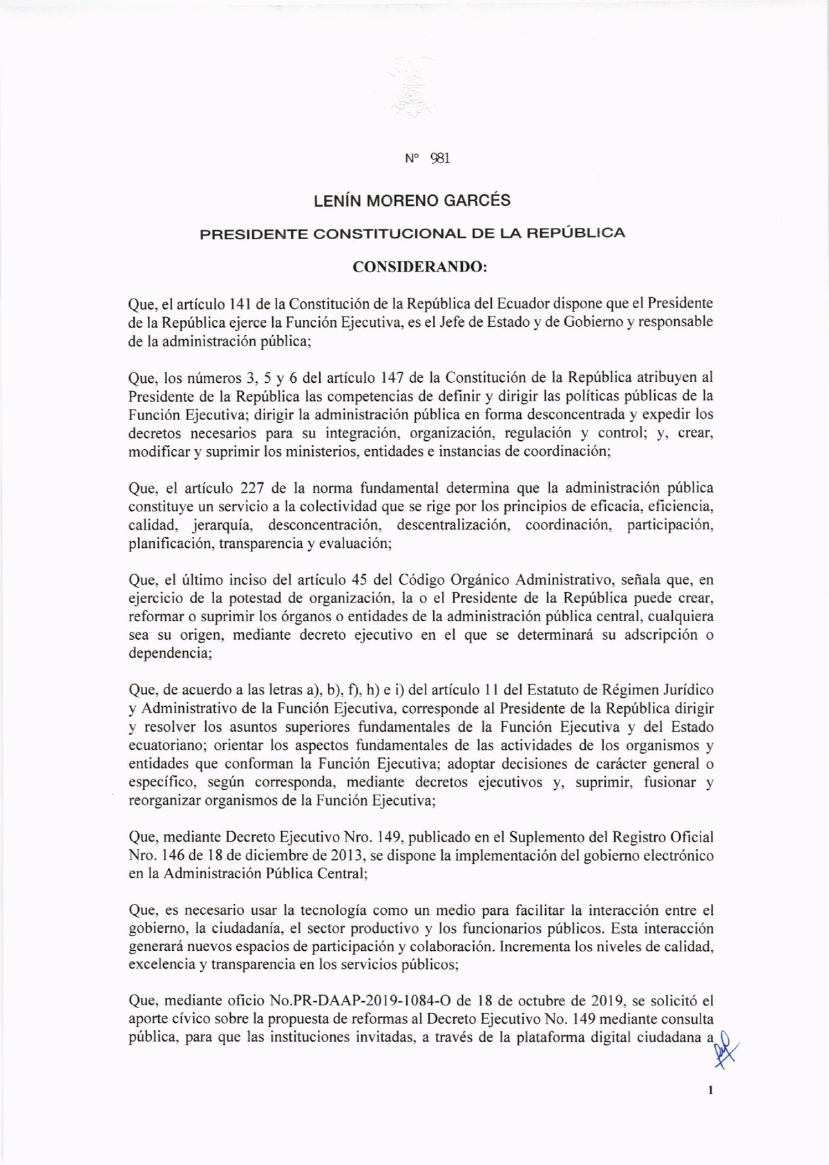 Decreto-N-981 - Decreto Presidencial - ####### N" 981 LENíN MORENO ...