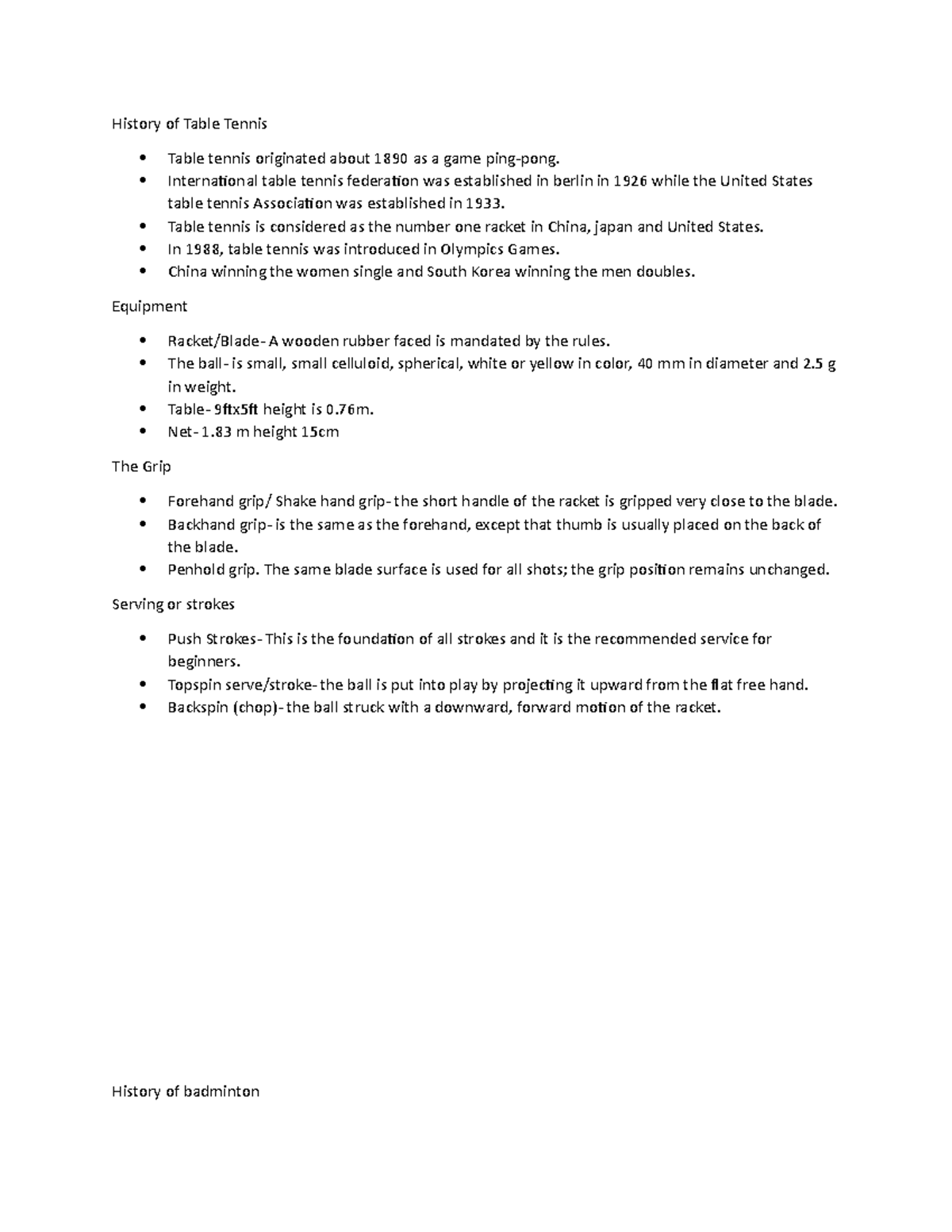 452109710 reviewer p e docx History of Table Tennis Table tennis
