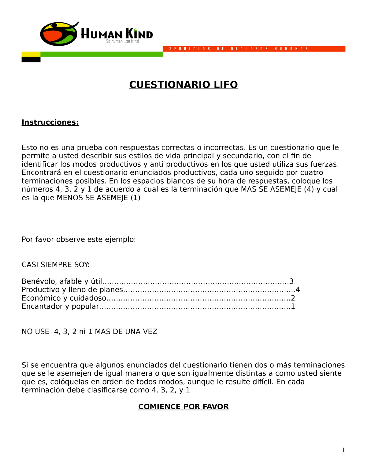 170412492-Lifo-Preguntas - CUESTIONARIO LIFO Instrucciones: Esto No Es ...