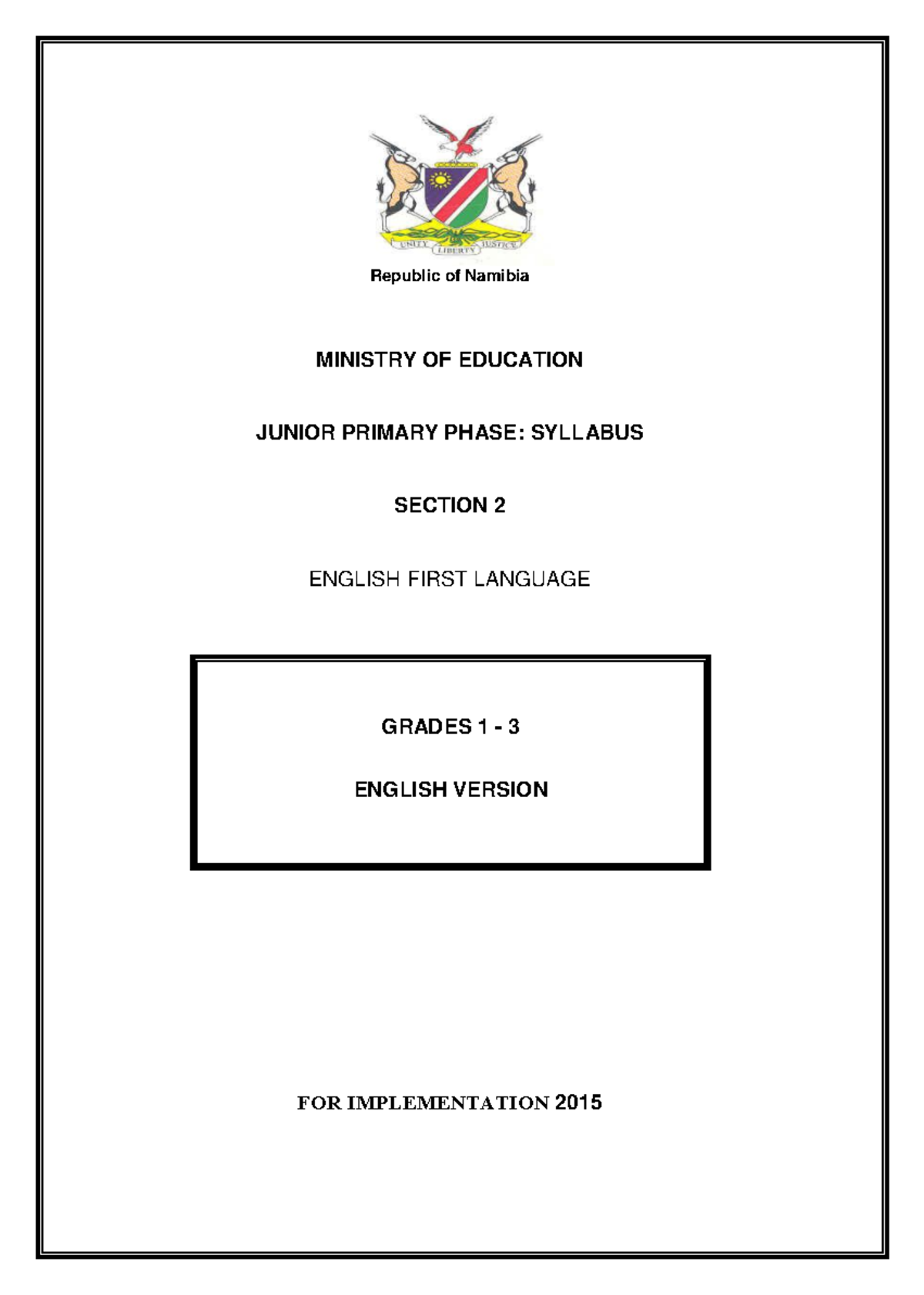 JP Syllabuses Section 2FL(English) Mar Republic of Namibia MINISTRY