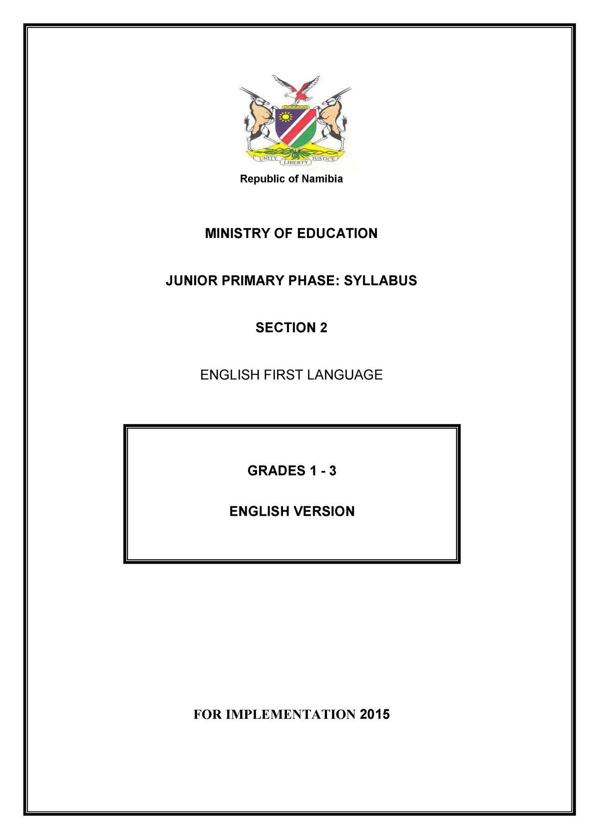 JP Syllabuses Section 2 FL English Mar Republic Of Namibia MINISTRY 