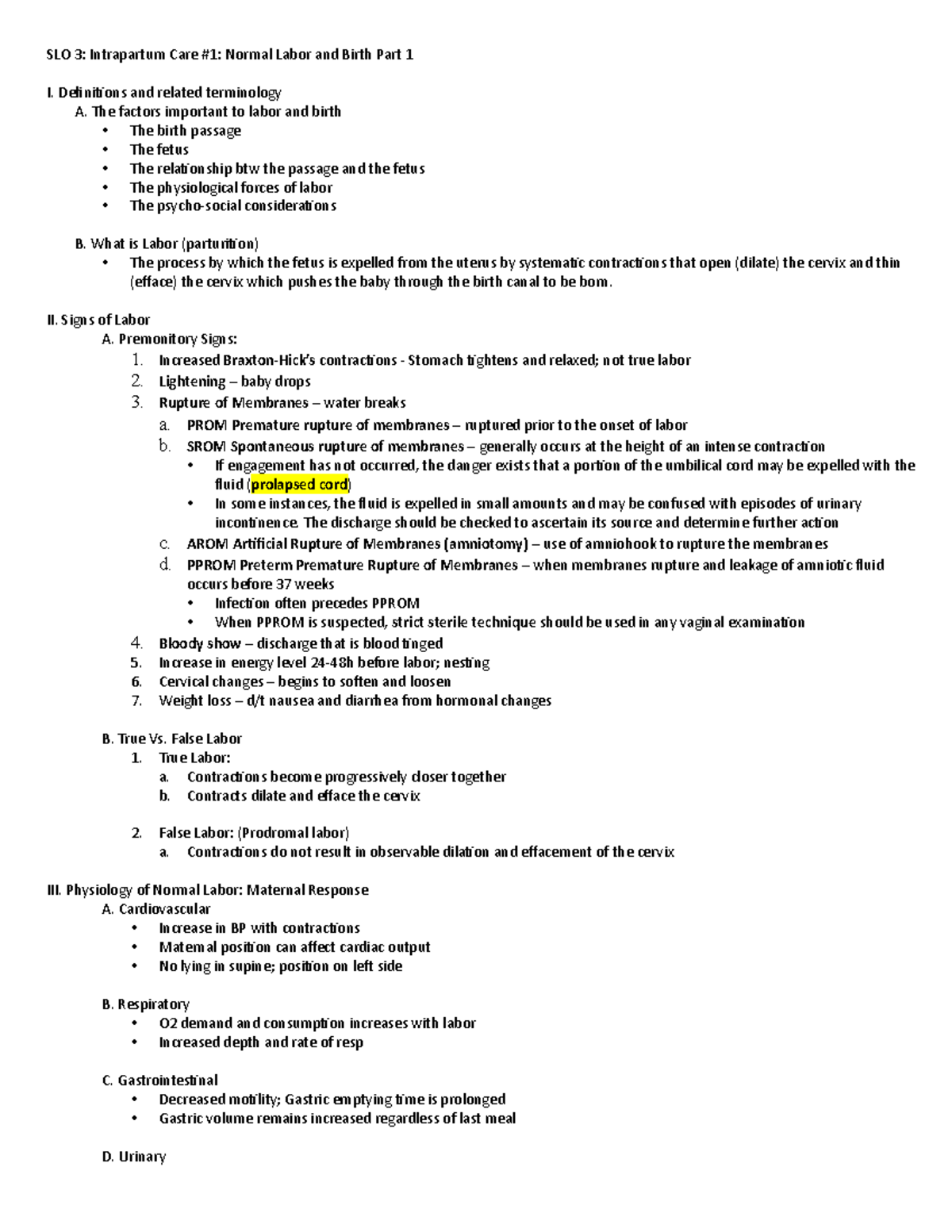 Lecture 3 Normal Labor and Birth Part 1 - SLO 3: Intrapartum Care #1 ...