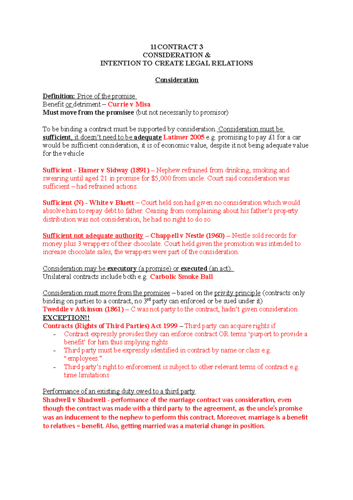 Contract 3 - notes - 11CONTRACT 3 CONSIDERATION & INTENTION TO CREATE ...
