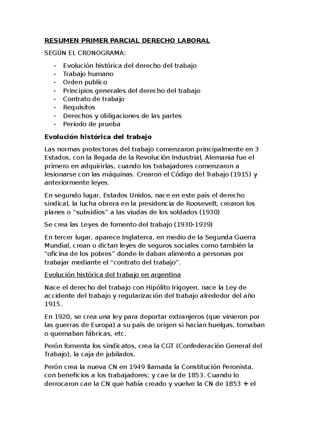 Resumen Primer Parcial Derecho Laboral - RESUMEN PRIMER PARCIAL DERECHO ...