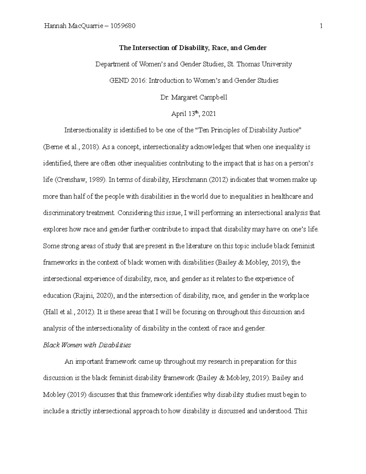 Hannah Mac Quarrie Intersectional Analysis Example - The Intersection ...