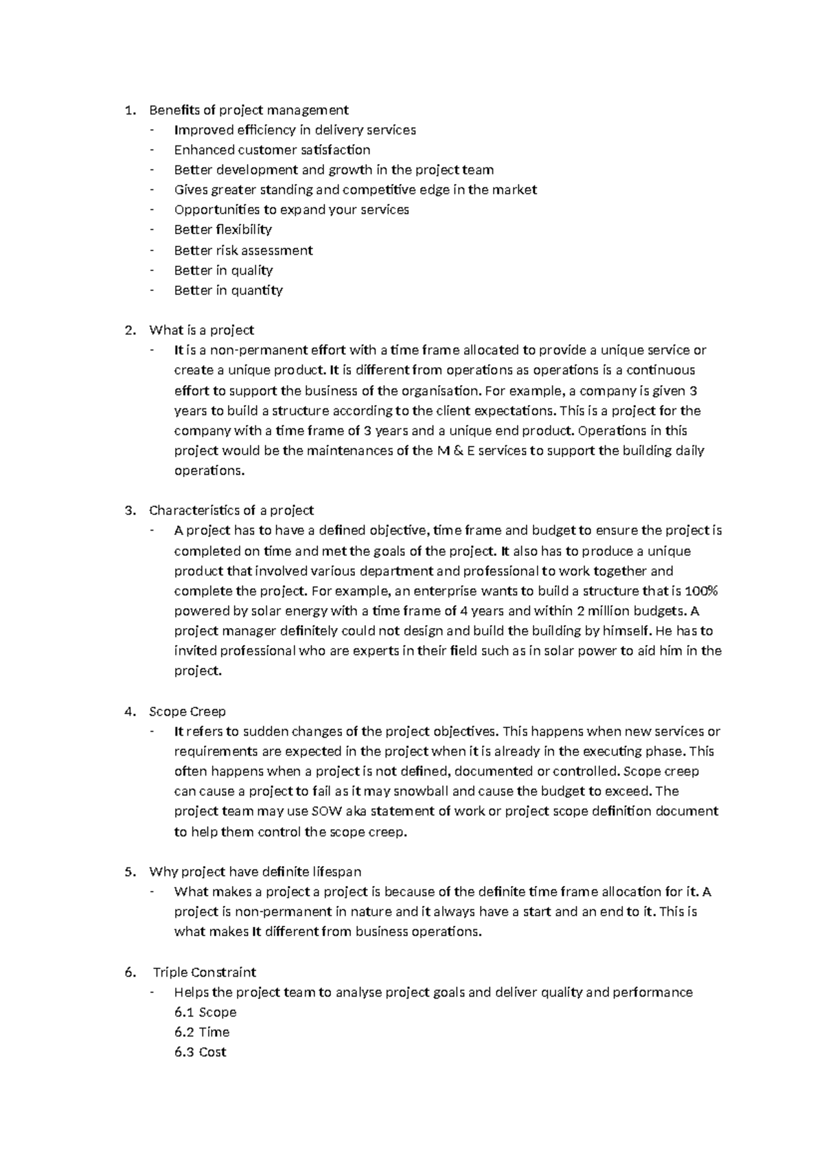 SST101 - EXAM Guide - Exam revision - Benefits of project management ...