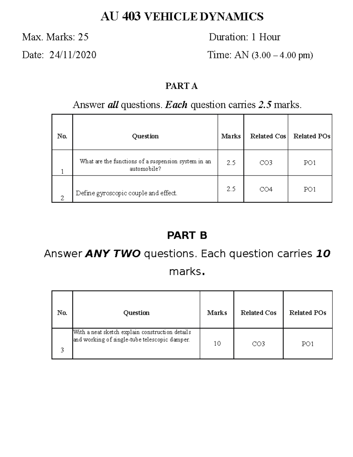 Vehicle dynamics question paper for practice KTU Studocu