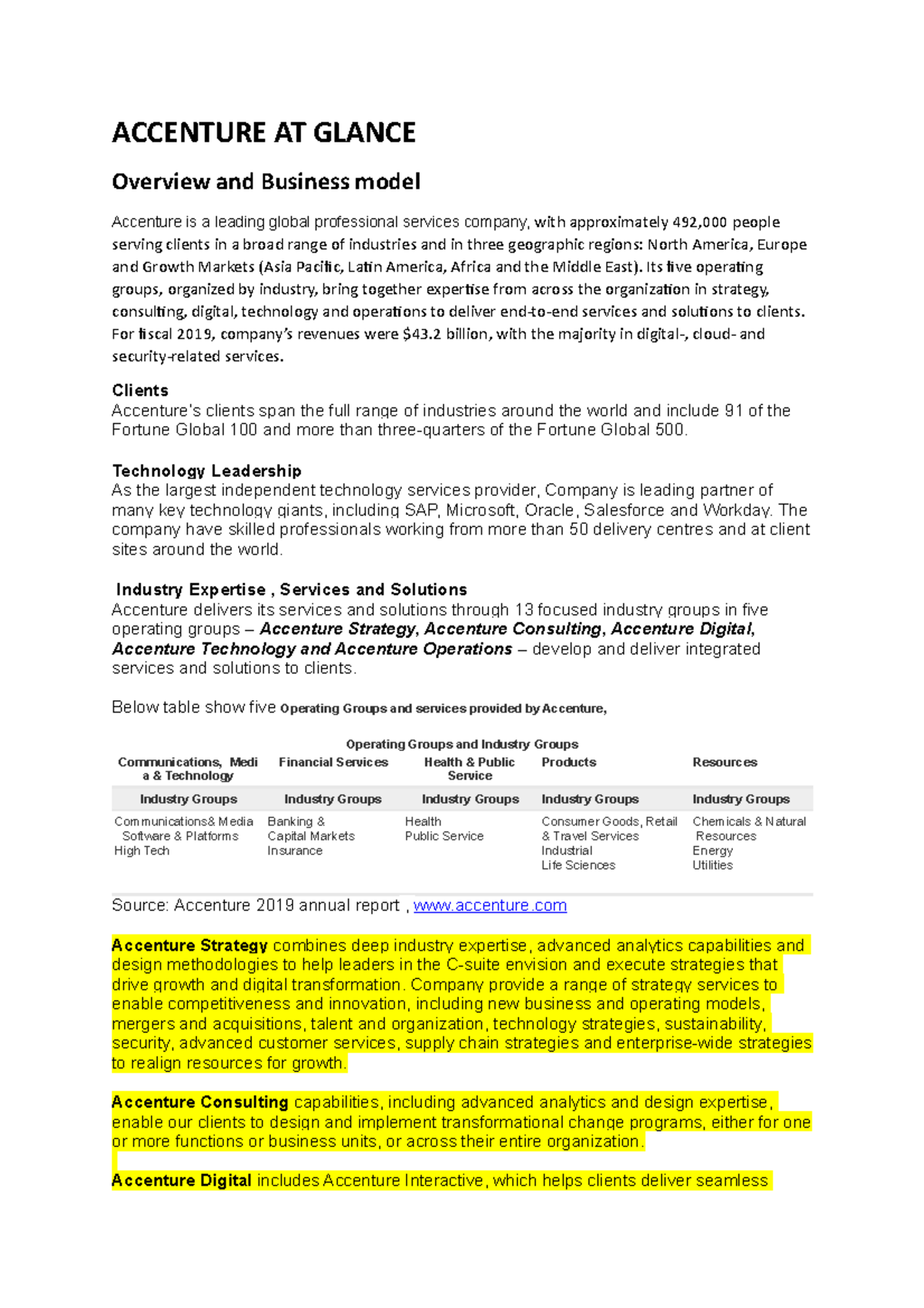 Write Up - Copy - this example of course work - ACCENTURE AT GLANCE ...