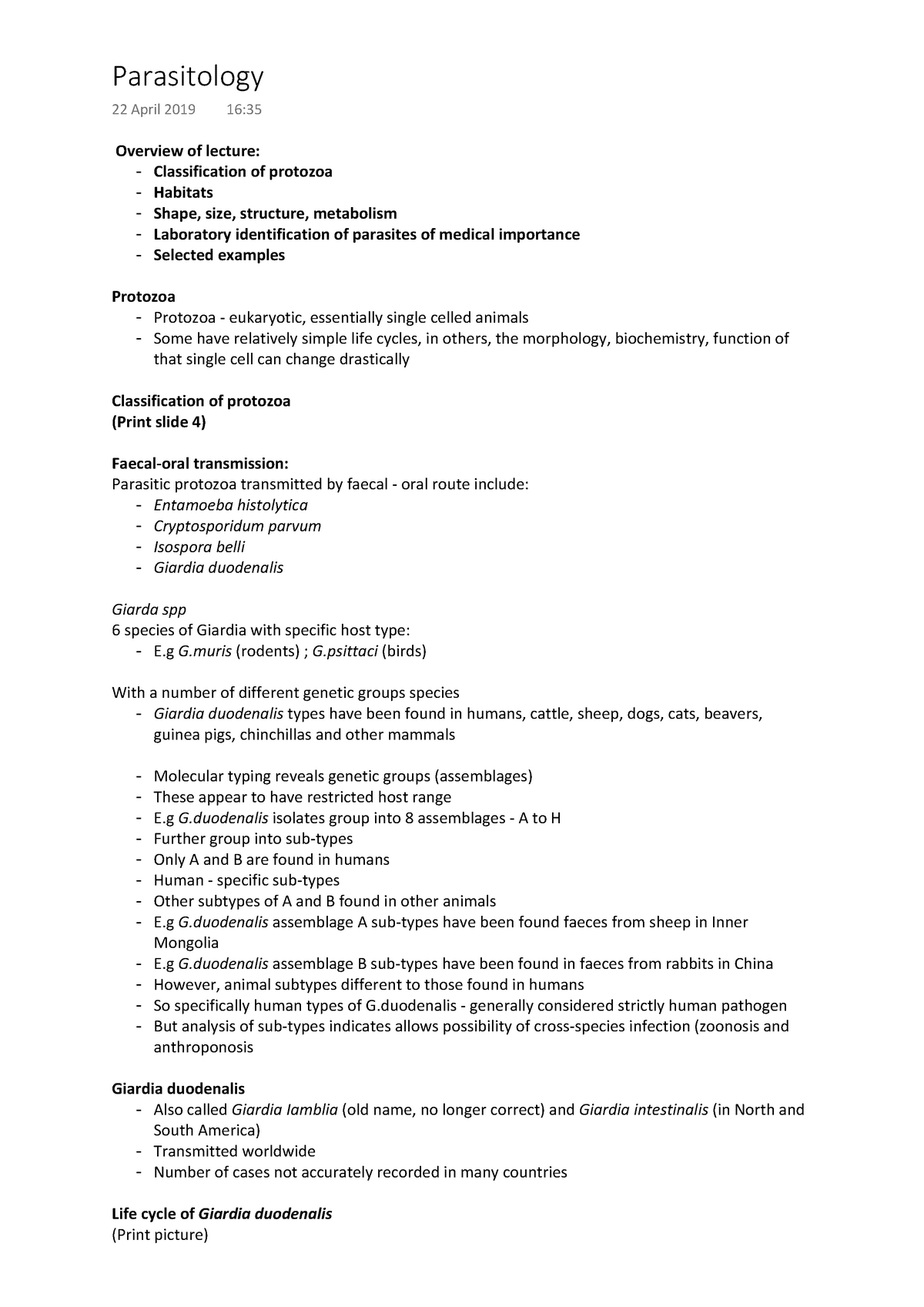 Parasitology - Presented by Dr Sarah Pitt - Warning: TT: undefined ...