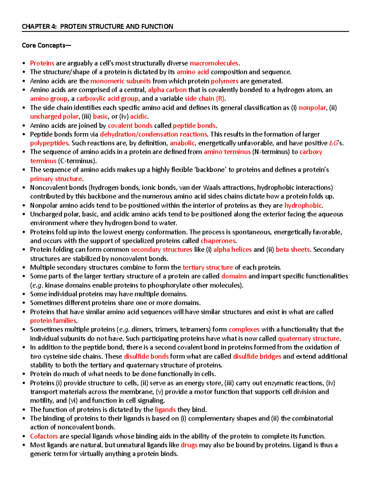 I. CH4 - Core Concepts and Terminology - CHAPTER 4: PROTEIN STRUCTURE ...