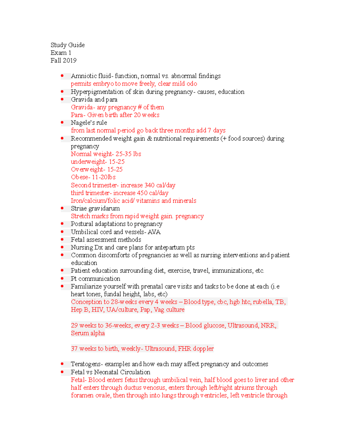 NRSG 112 MATERNAL CHILD Study Guide for EXAM #1 - Study Guide Exam 1 ...