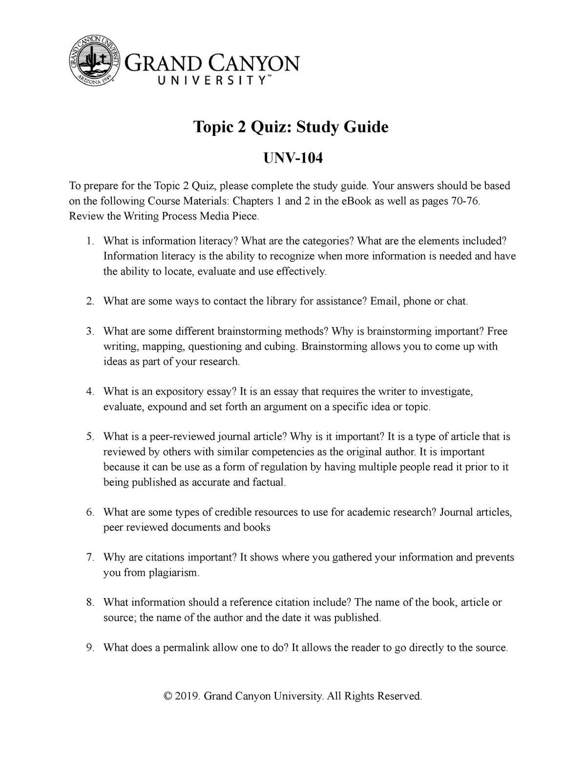 UNV- 104 Final Quiz English Assessment Liberty University answers