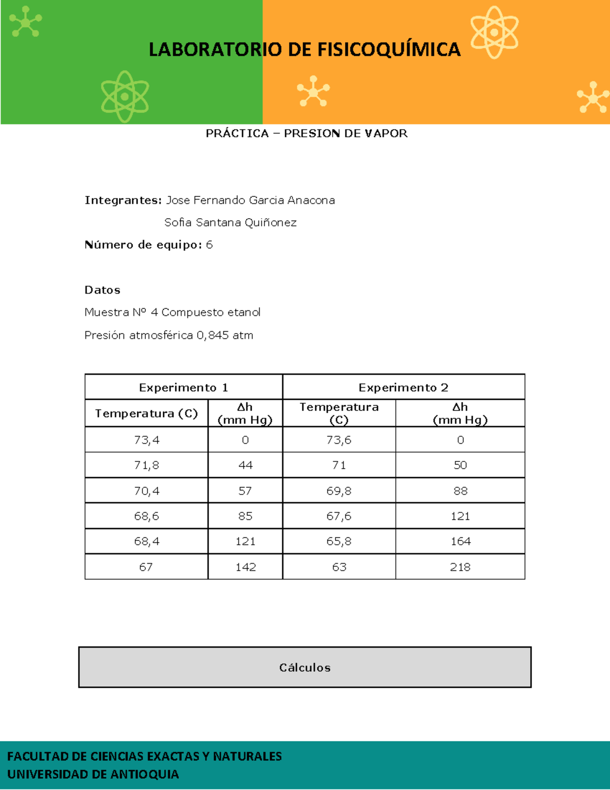 Formato Presión De Vapor Terminado - FACULTAD DE CIENCIAS EXACTAS Y ...