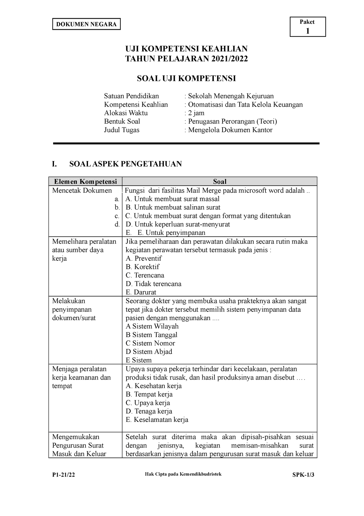 P1-Soal Pengetahuan - Soal Ukk - UJI KOMPETENSI KEAHLIAN TAHUN ...