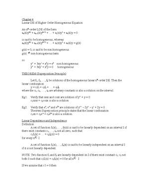 Chapter 4 Lecture Notes 4 Chapter 4 Linear De Of Higher Order Homogeneous Equation An Nth Order Studocu