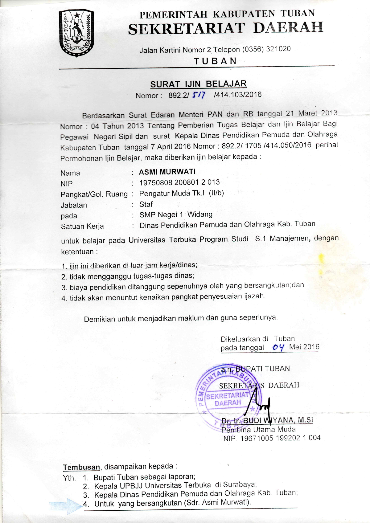 Surat Ijin Belajar - Education - Studocu