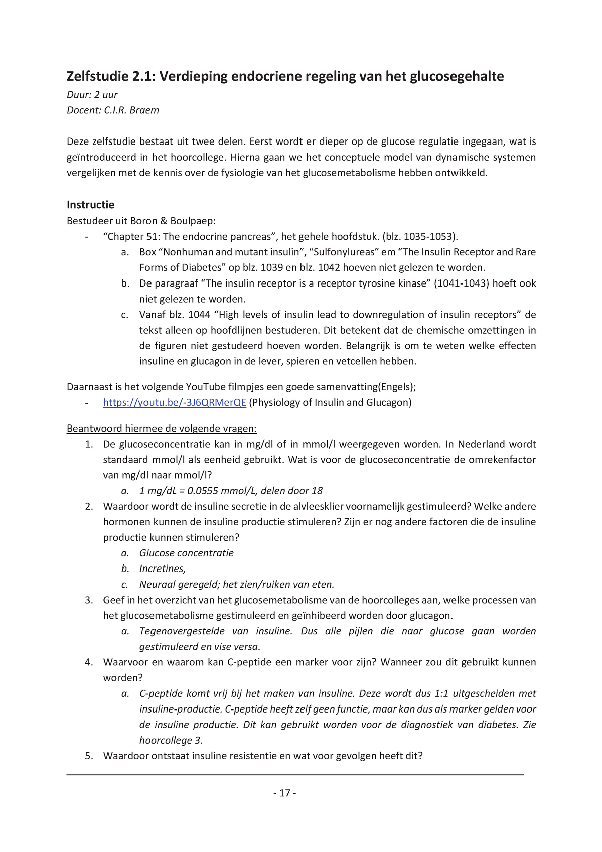 Fysiologie - ZS2 - Uitwerkingen - Zelfstudie 2: Verdieping Endocriene ...