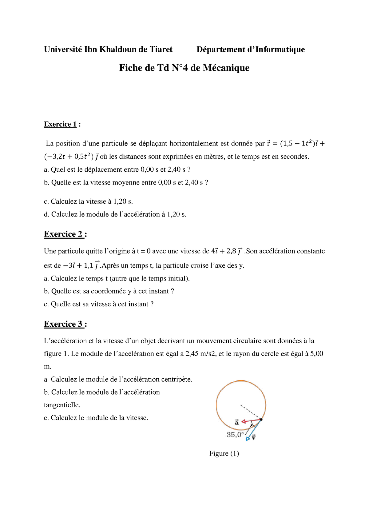 TD4 - TD4 - Université Ibn Khaldoun De Tiaret Département D ...