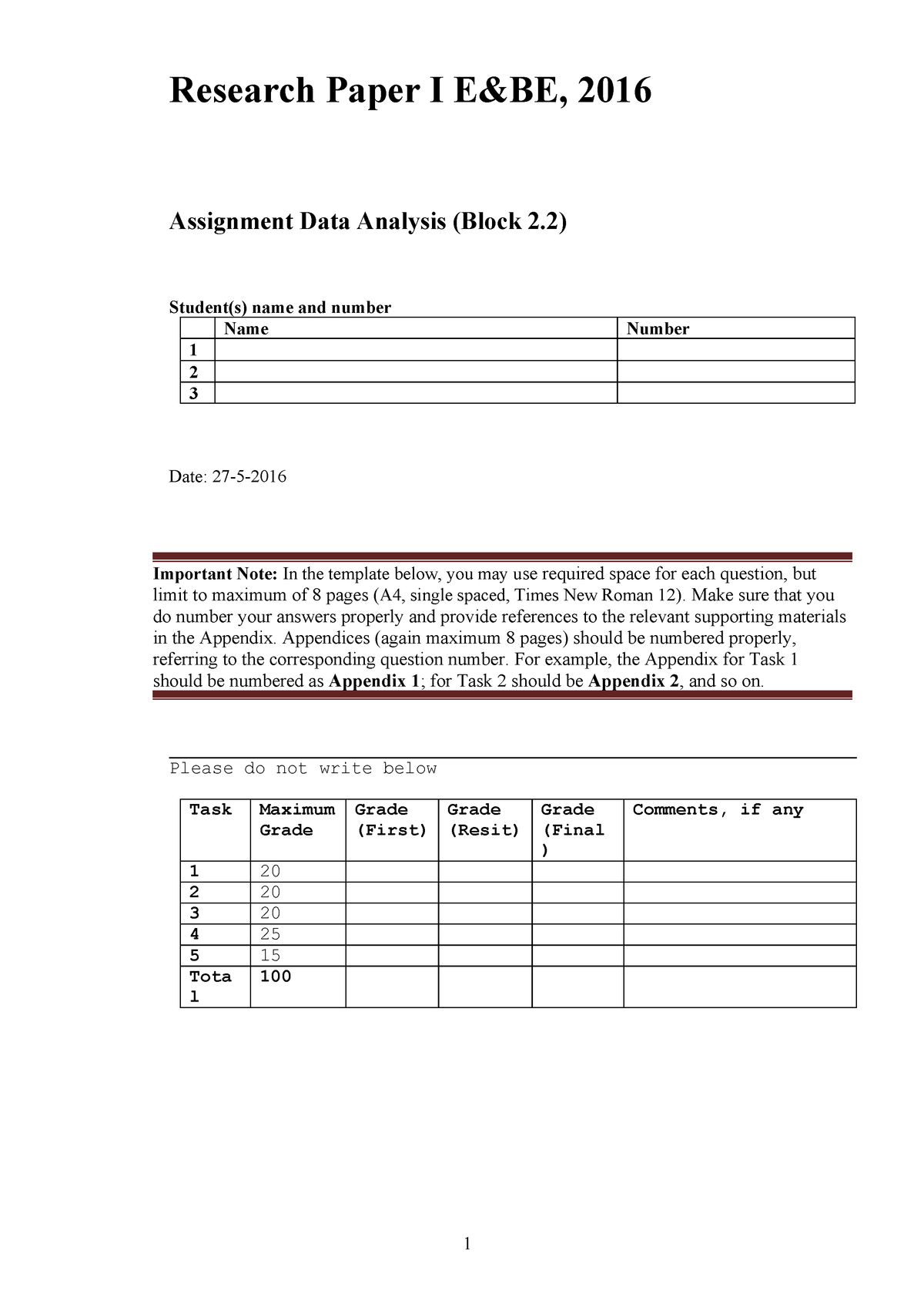 Research Paper "Data analysis assignment" - EBP035A05 ...