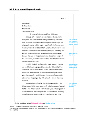 Sample MLA Paper - MLA document - The thesis statement is often (but ...
