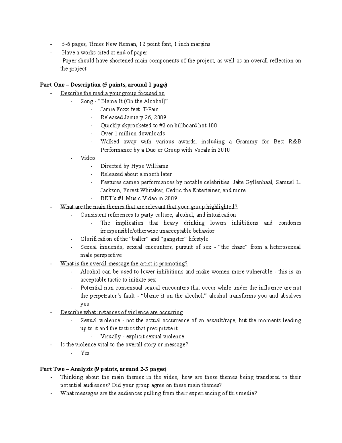 Final project paper full outline 5 6 pages times new roman 12 point
