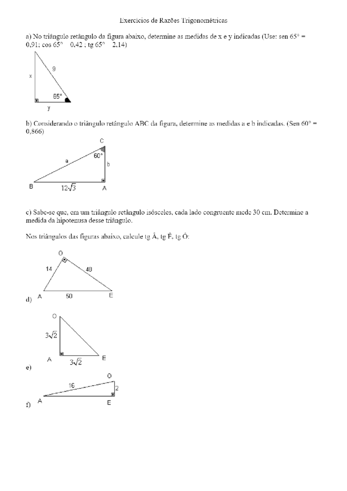 Exercícios Sobre Razões Trigonométricas - ITEZEDU