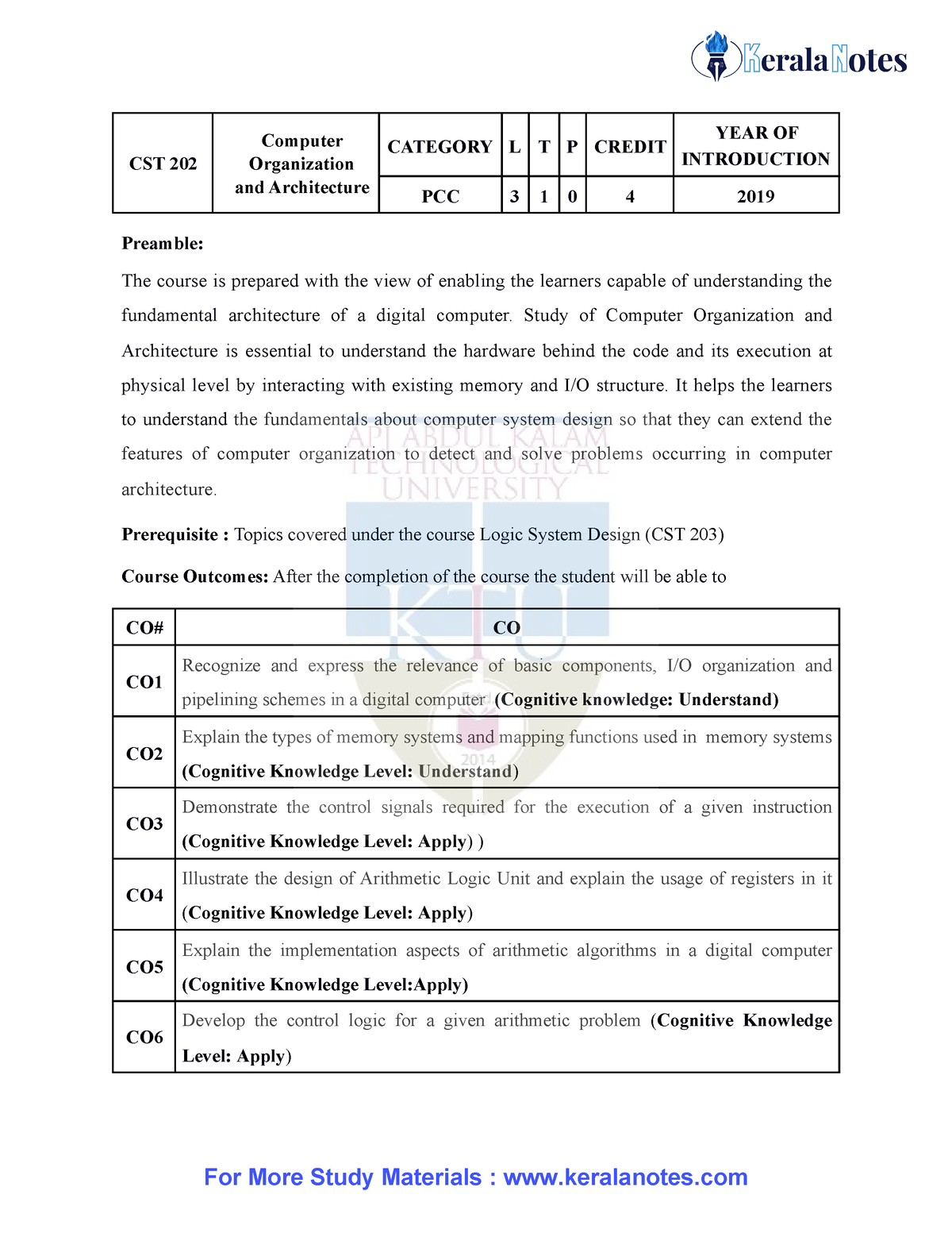 computer-organization-and-architecture-syllabus-ktu-s4-cse-kerala