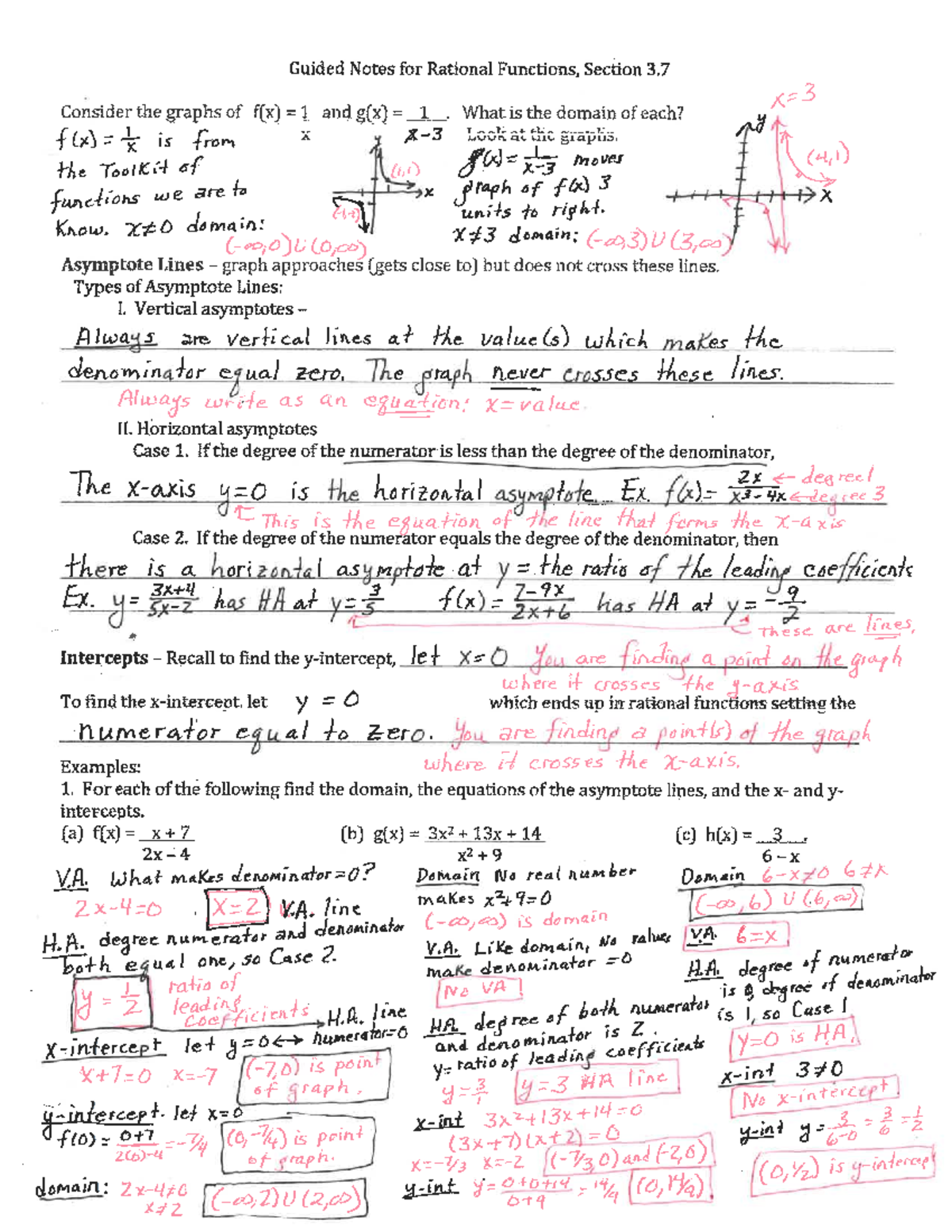 Rational Fncs Notes Completed - MATH 1533 - Studocu