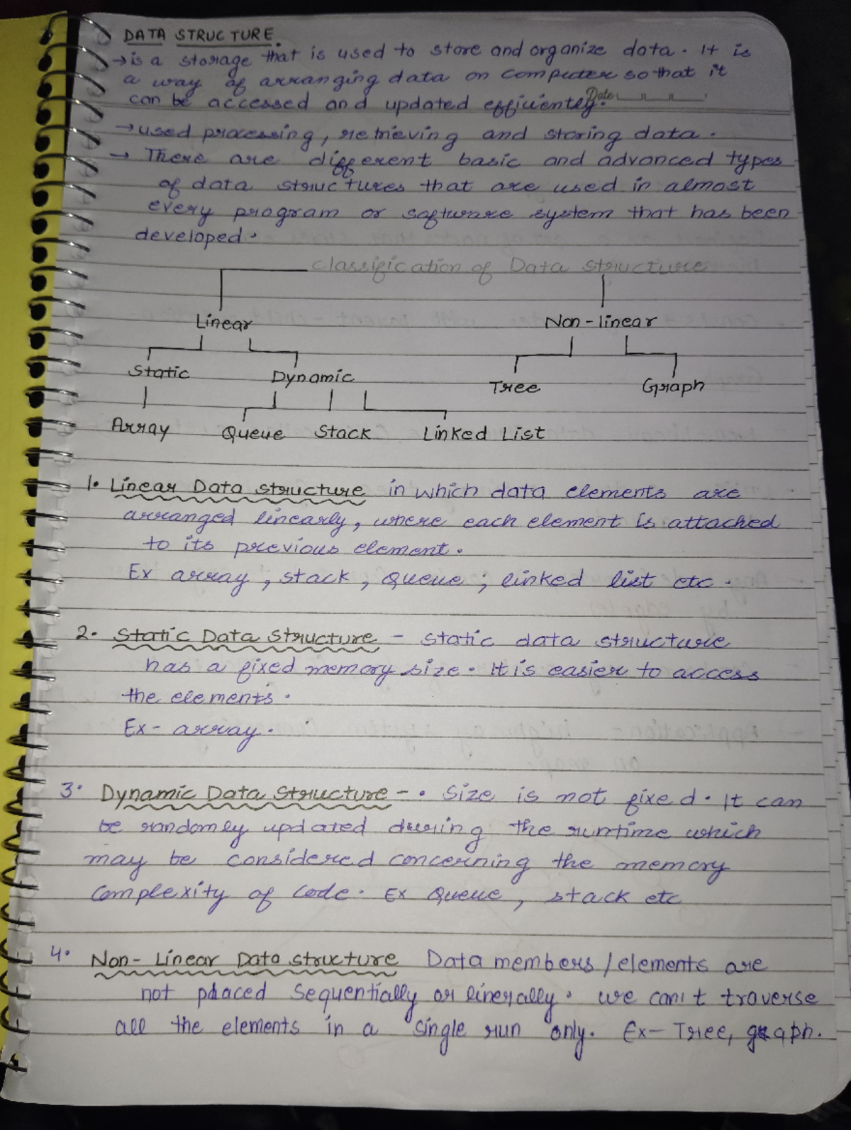 data structure and algorithm notes - DATA STRUC TURE is a storage that ...